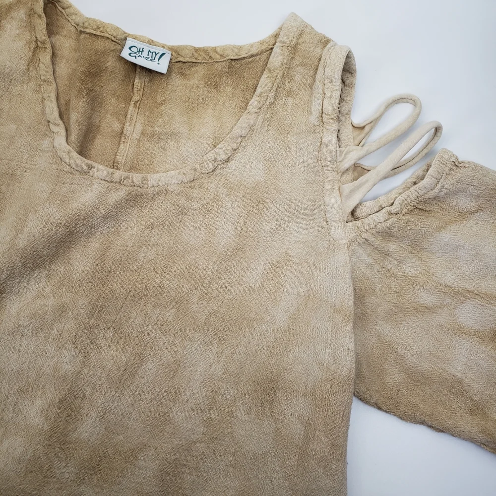 Oh My Gauze Tan Tie Dye Cotton Cold Shoulder Straps Lagan Boho Hippie